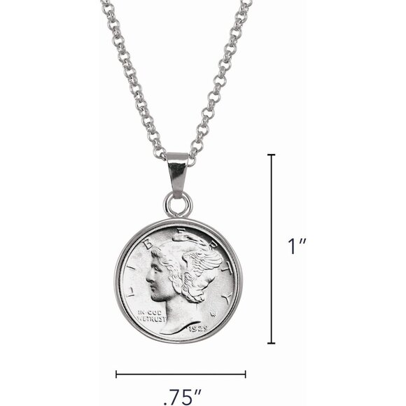 Authentic Silver Mercury Dime Necklace with 18" Silvertone Chain - Perfect Gift! - Picture 6 of 8